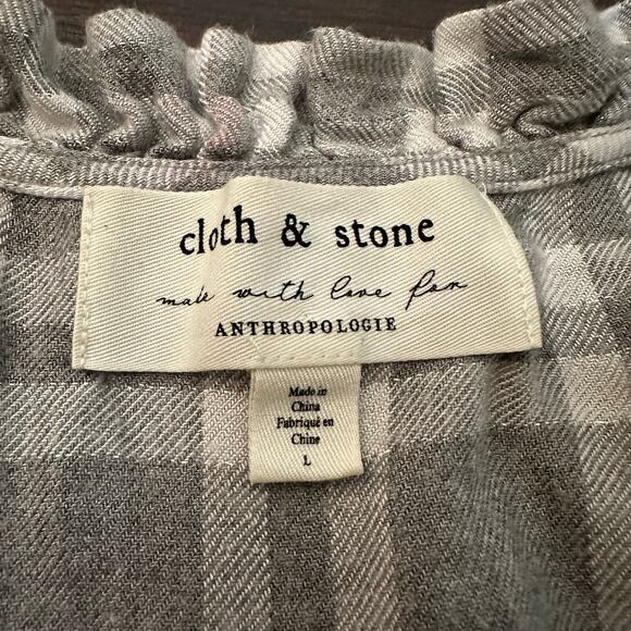 Cloth & Stone Anthropologie gray & white plaid flannel long sleeve top size L - Picture 7 of 12